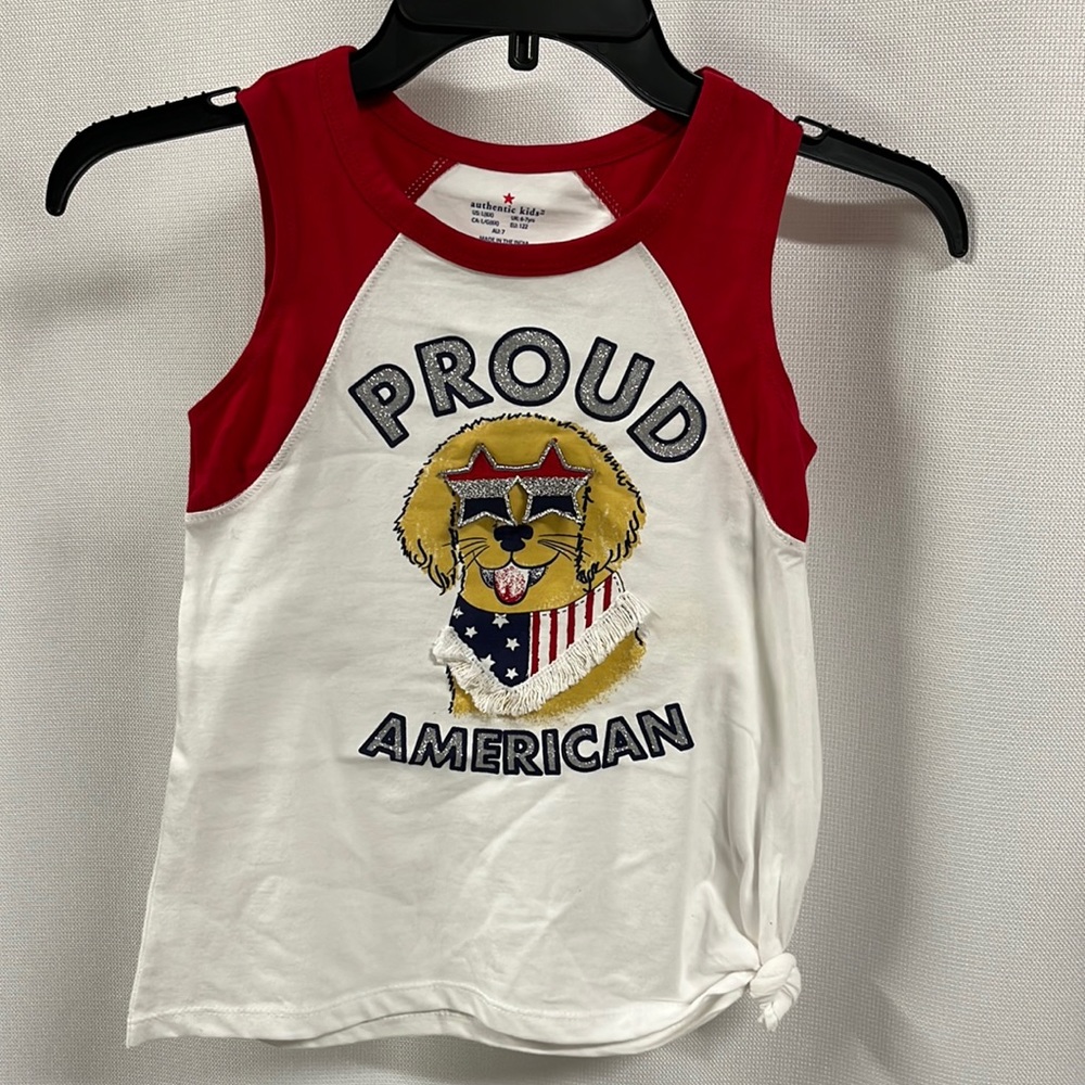 Patriotic Tee Shirt American Flag detail girl’s sleeveless Top nwt